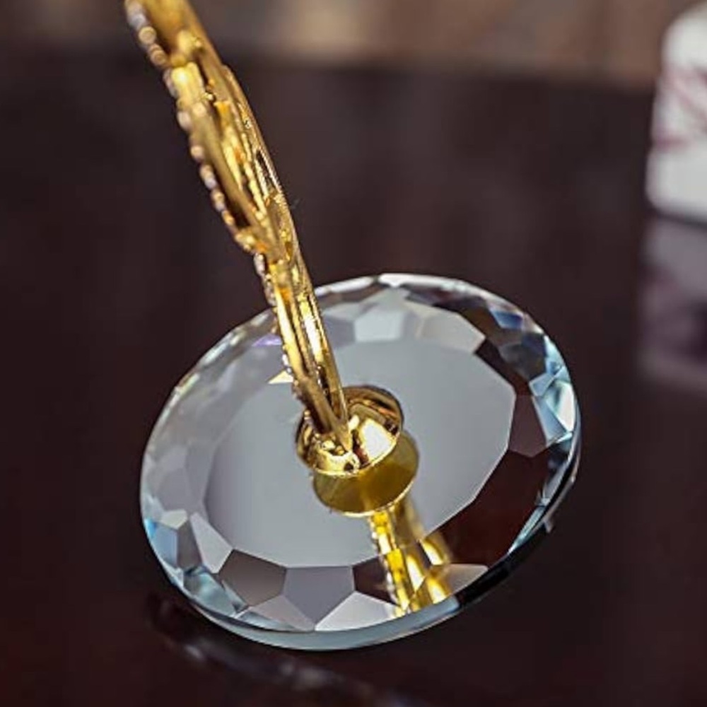 Set Of Two Gold Metal & Crystal Tapered Candle Holders - Picture 5 of 9